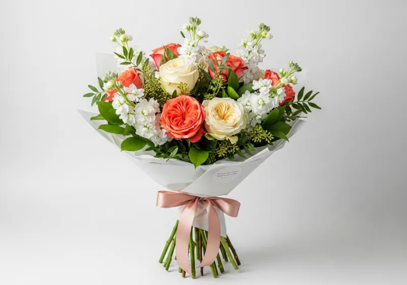 A hand-wrapped garden bouquet from the Gemma Flowers Irvine studio