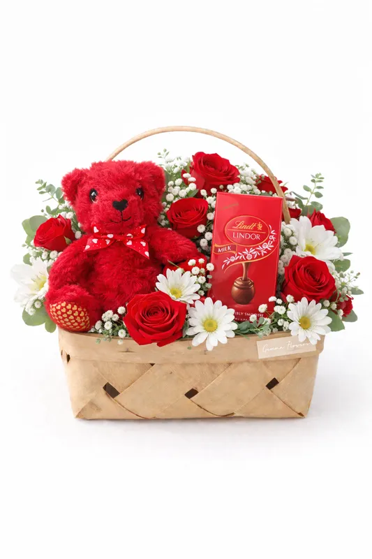 Sweetheart Basket - Premium Anniversary & Romance & Valentine's Day flower arrangement | Gemma Flowers delivery
