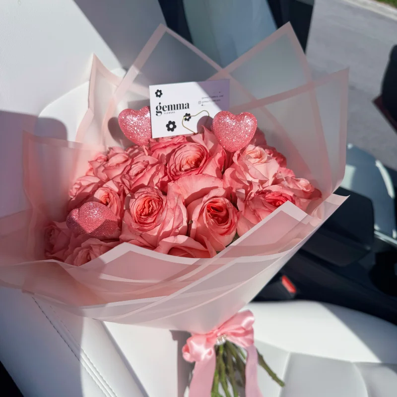 Pink Hearts Bouquet - Premium Valentine's Day & Romance & Anniversary & Birthday flower arrangement | Gemma Flowers delivery