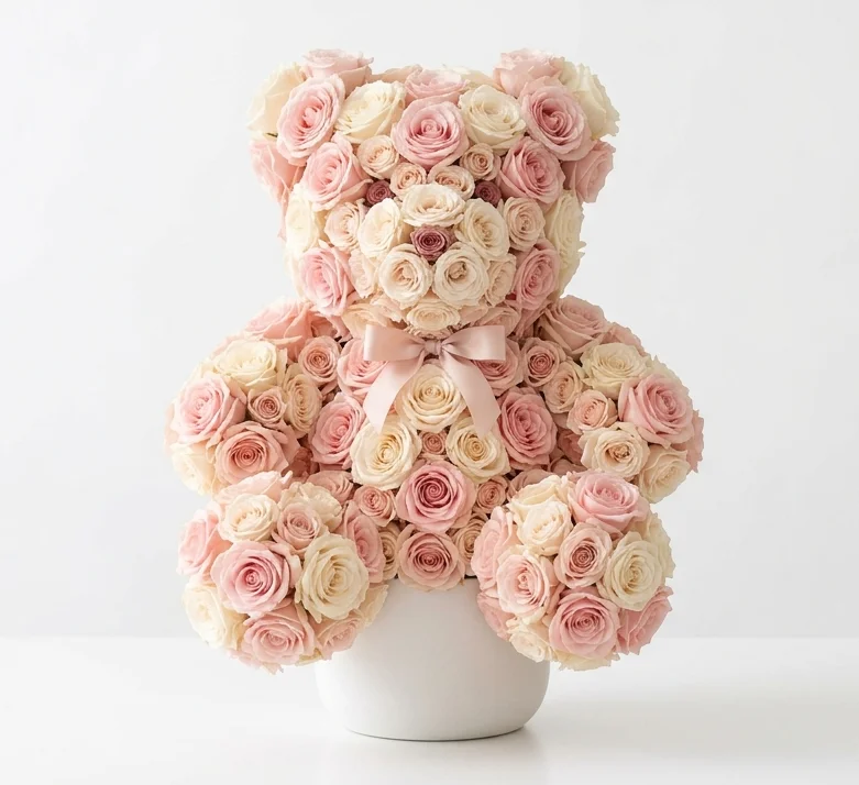 Blushing Rose Bear - Premium flower arrangement | Gemma Flowers